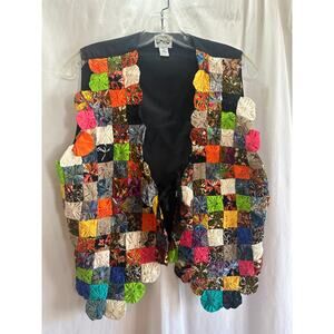 Theo Textured Patchwork Tie-Front Vest – Size Medium – Statement Art Piece